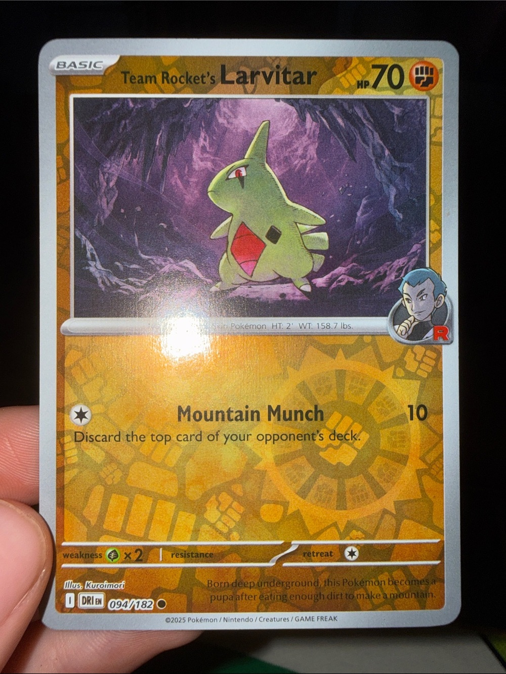 Pokemon Team Rocket's Larvitar Yellow Orange Card